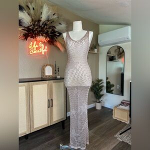 Codigo Crochet Long Dress Rose Gold Small